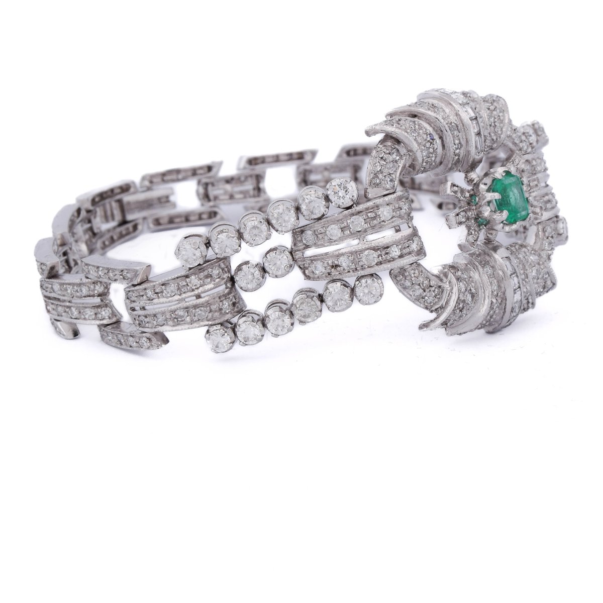 Bracciale Art Déco in platino 950 con diamanti e smeraldo     BR29 (00549)-photo-2