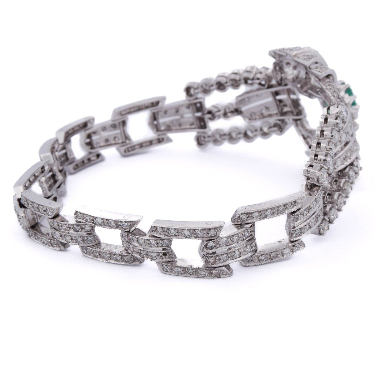 Bracciale Art Déco in platino 950 con diamanti e smeraldo     BR29 (00549)-photo-3