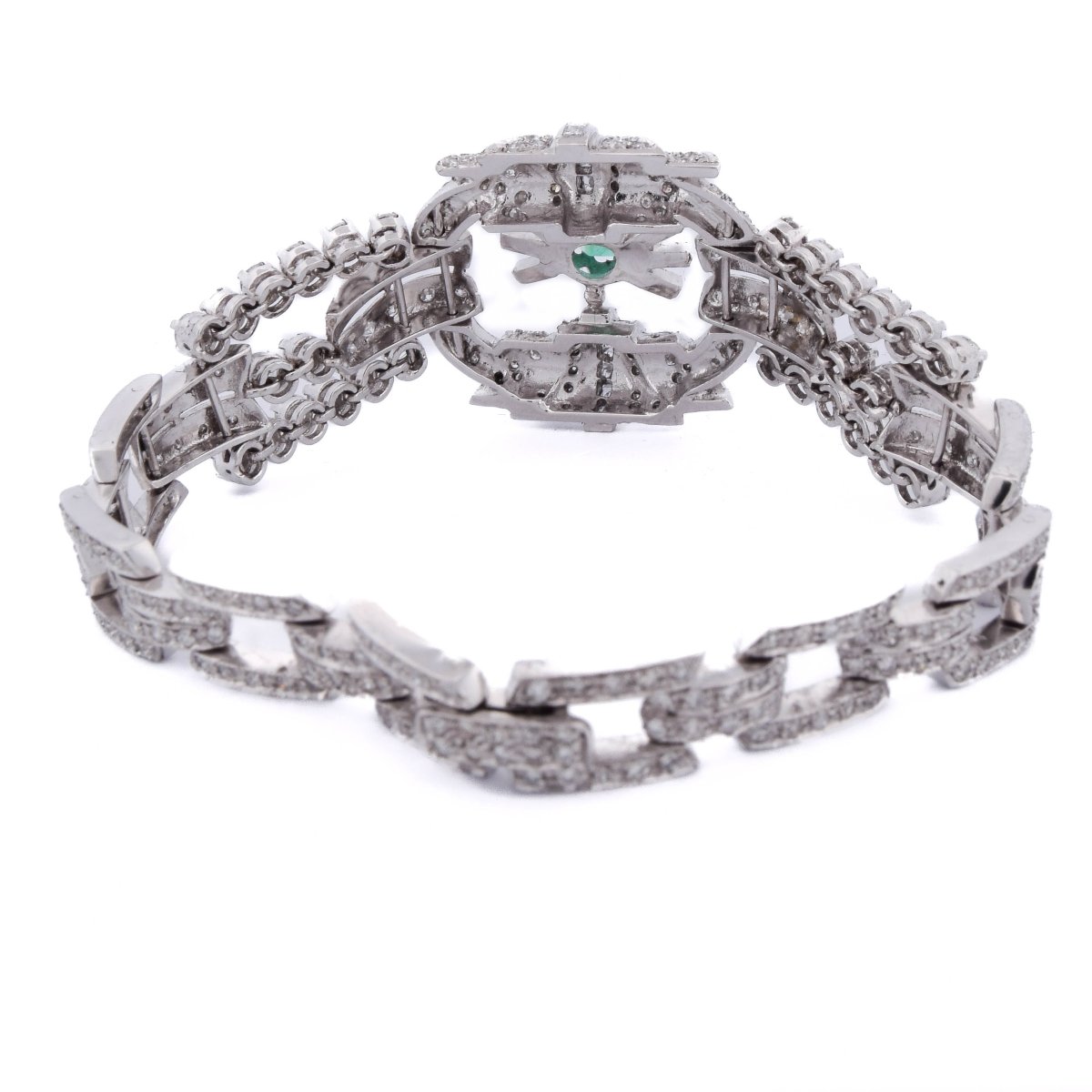 Bracciale Art Déco in platino 950 con diamanti e smeraldo     BR29 (00549)-photo-4