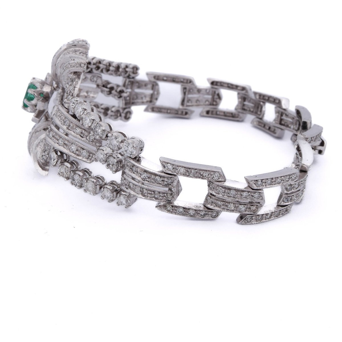 Bracciale Art Déco in platino 950 con diamanti e smeraldo     BR29 (00549)-photo-1