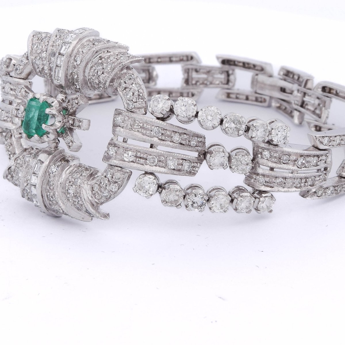 Bracciale Art Déco in platino 950 con diamanti e smeraldo     BR29 (00549)-photo-2