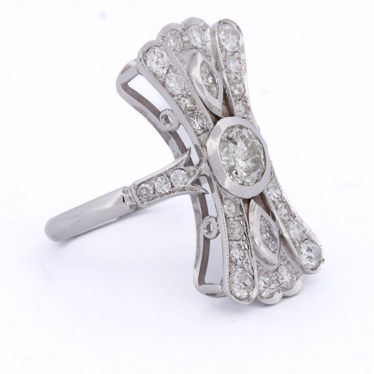 Anello Art Déco In Oro 18 Kt Con Diamanti, 1,00 Carato Totale    AN102 (00719)-photo-2