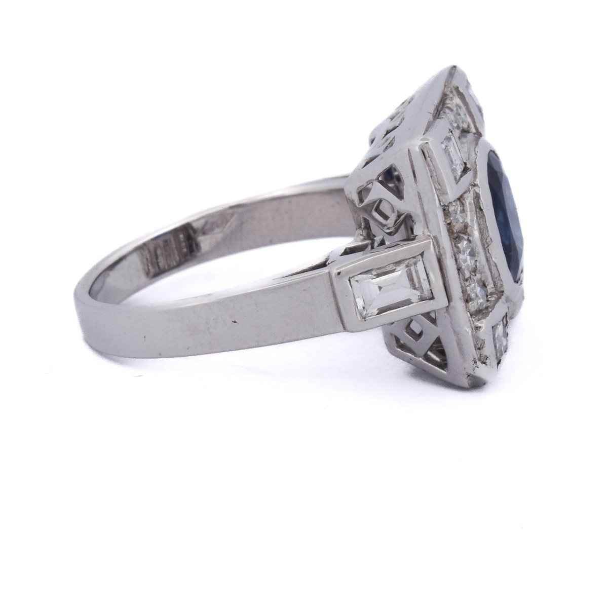 Anello Art Déco In Oro 18 Kt Con Zaffiro Naturale E Diamanti    AN58 112-150 (00319)-photo-3