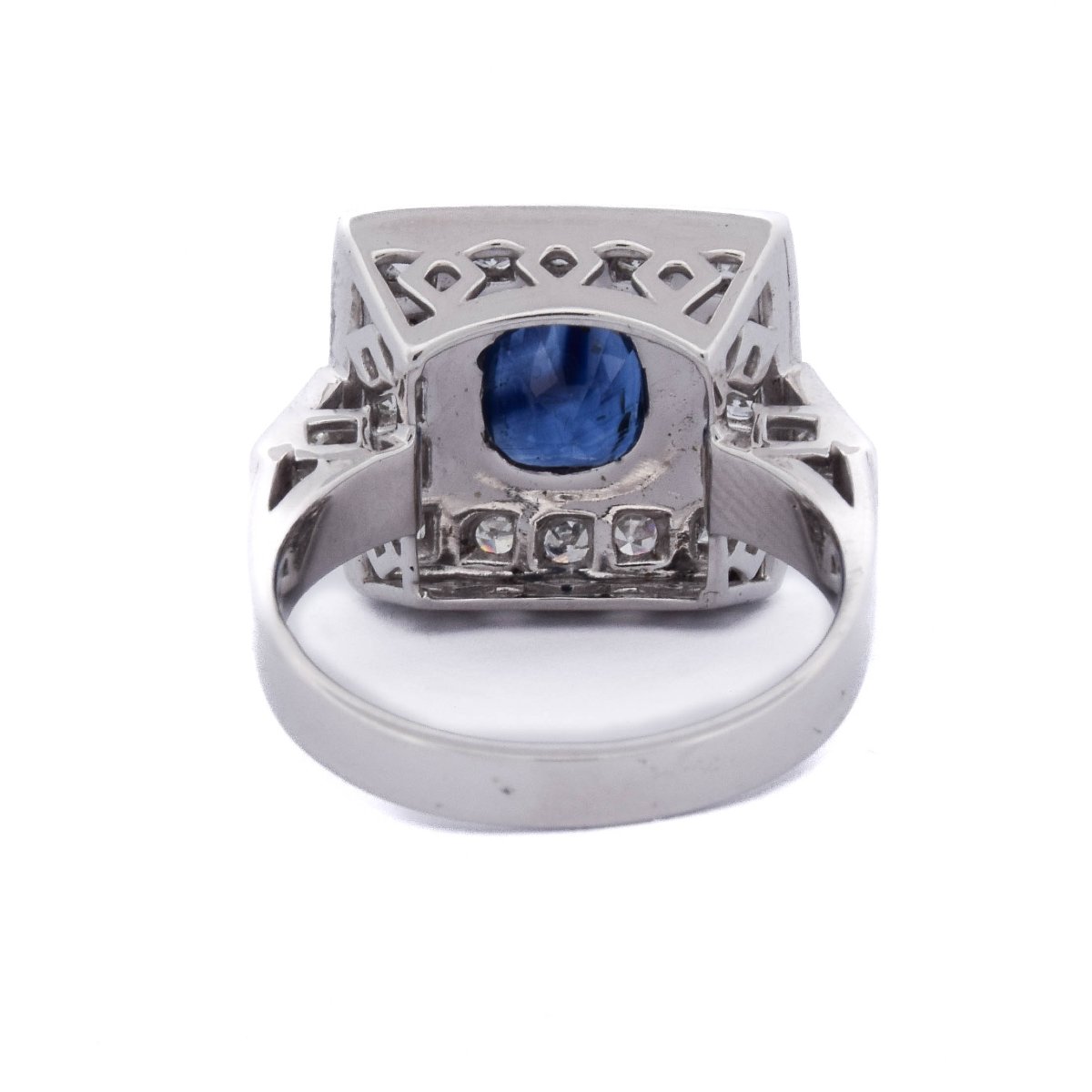 Anello Art Déco In Oro 18 Kt Con Zaffiro Naturale E Diamanti    AN58 112-150 (00319)-photo-4