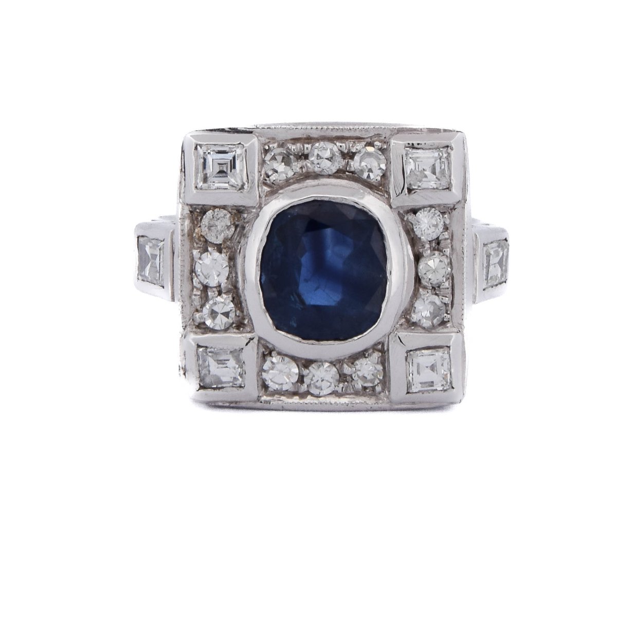 Anello Art Déco In Oro 18 Kt Con Zaffiro Naturale E Diamanti    AN58 112-150 (00319)
