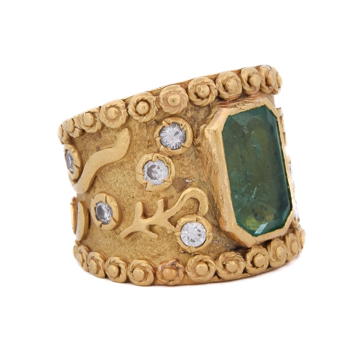 Anello Vintage In Oro 18 Kt Con Smeraldo E Diamanti   AN687 112-474 (05290)-photo-2