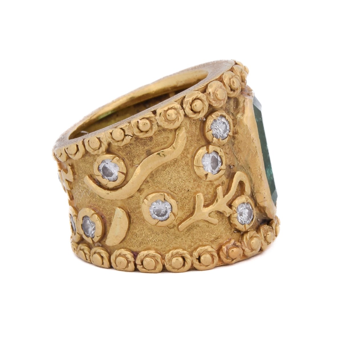 Anello Vintage In Oro 18 Kt Con Smeraldo E Diamanti   AN687 112-474 (05290)-photo-3