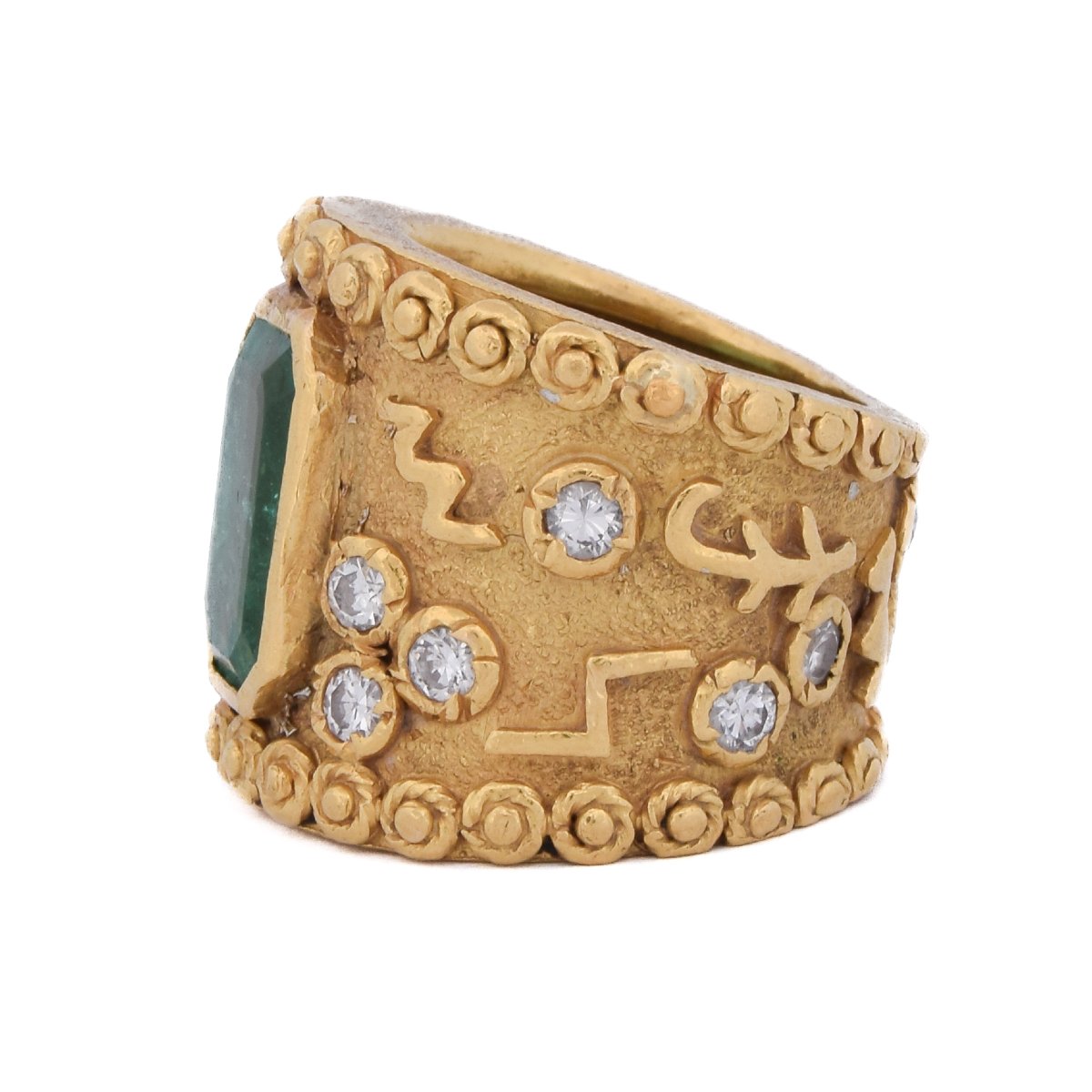 Anello Vintage In Oro 18 Kt Con Smeraldo E Diamanti   AN687 112-474 (05290)-photo-1