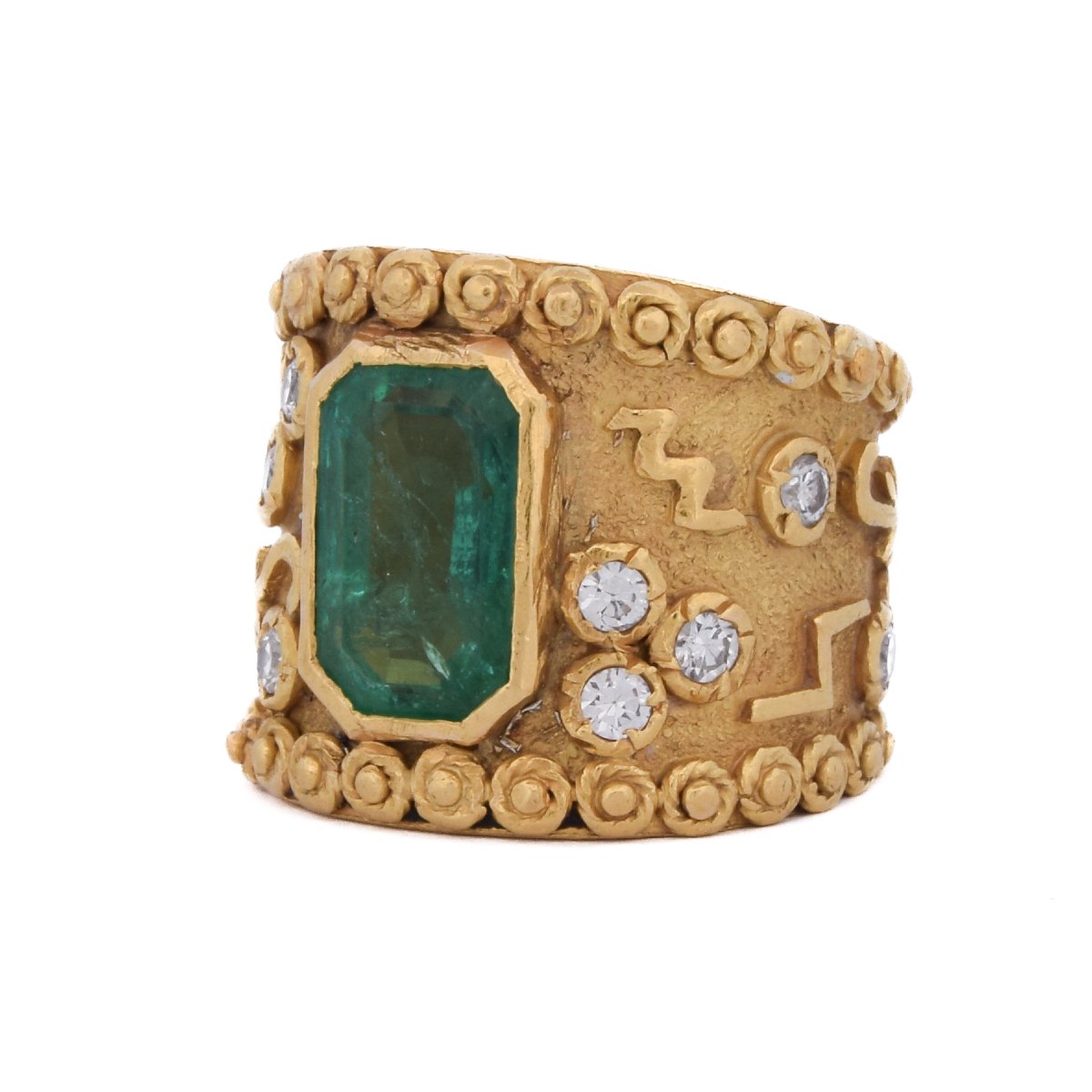 Anello Vintage In Oro 18 Kt Con Smeraldo E Diamanti   AN687 112-474 (05290)-photo-2
