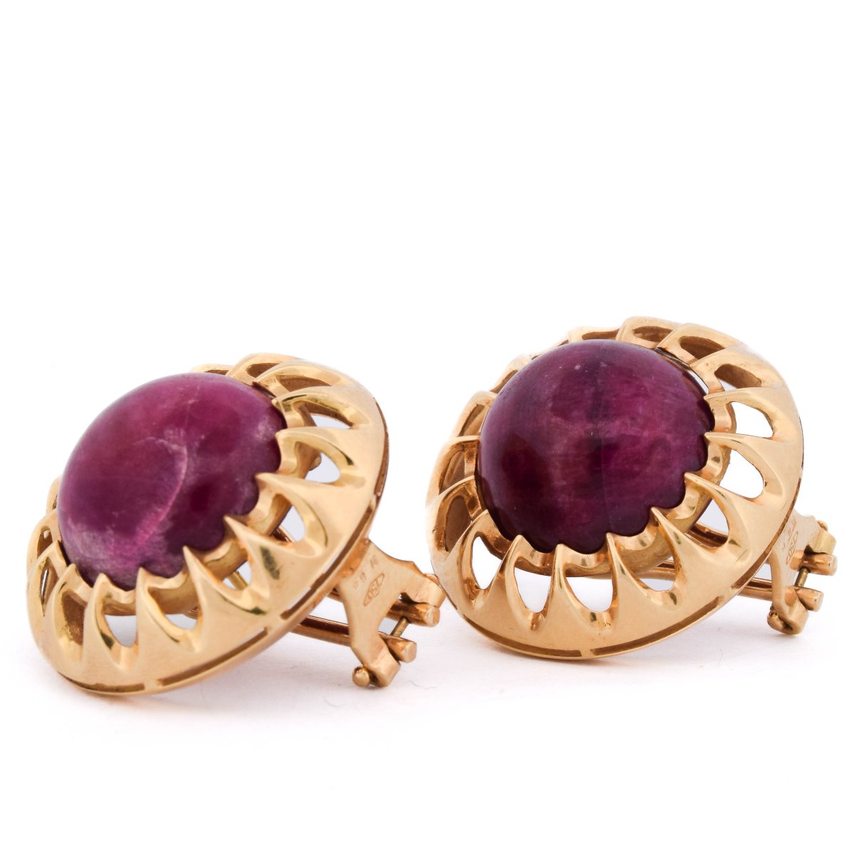 Orecchini Vintage a Clip in Oro Giallo 18 Carati con Rubini Cabochon  OR245-photo-2