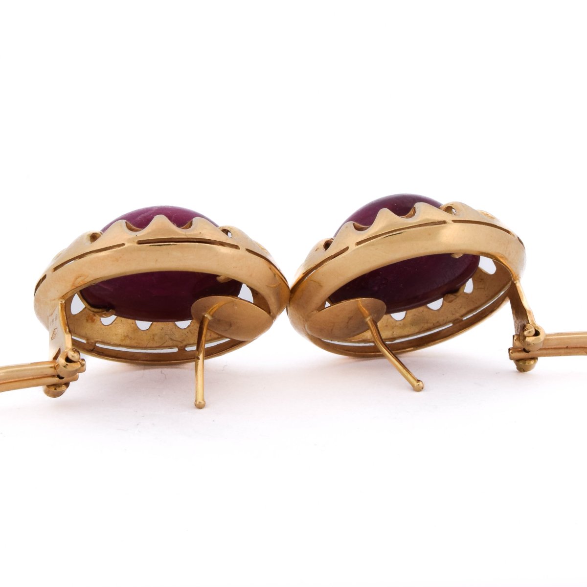 Orecchini Vintage a Clip in Oro Giallo 18 Carati con Rubini Cabochon  OR245-photo-4