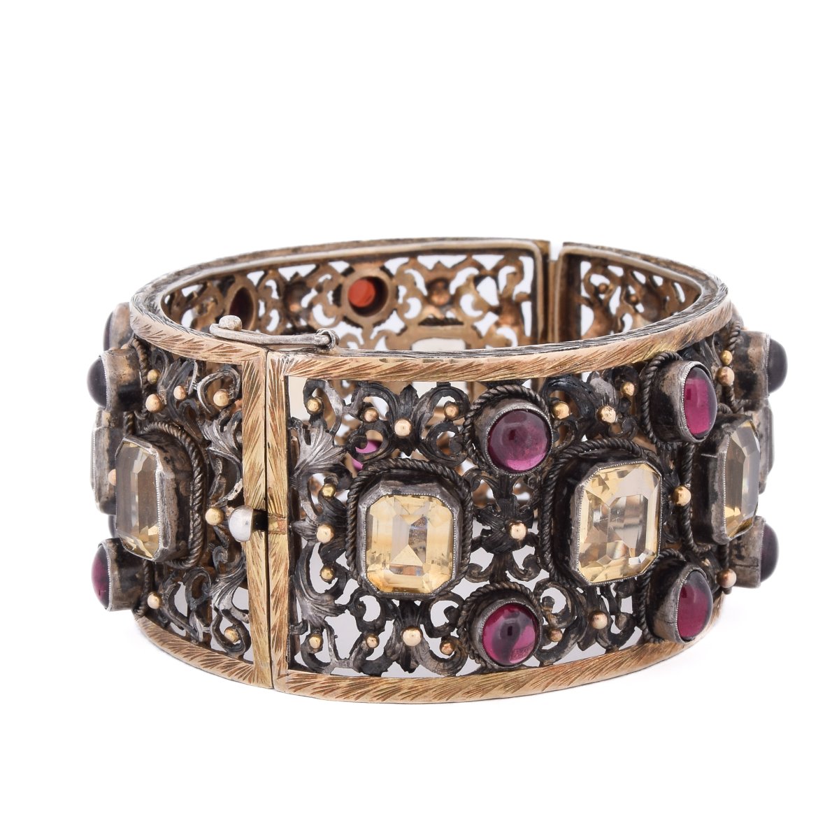 Bracciale Vittoriano di Fine Ottocento in Oro 18 Carati, Argento, Granati e Berilli     BR95-photo-2
