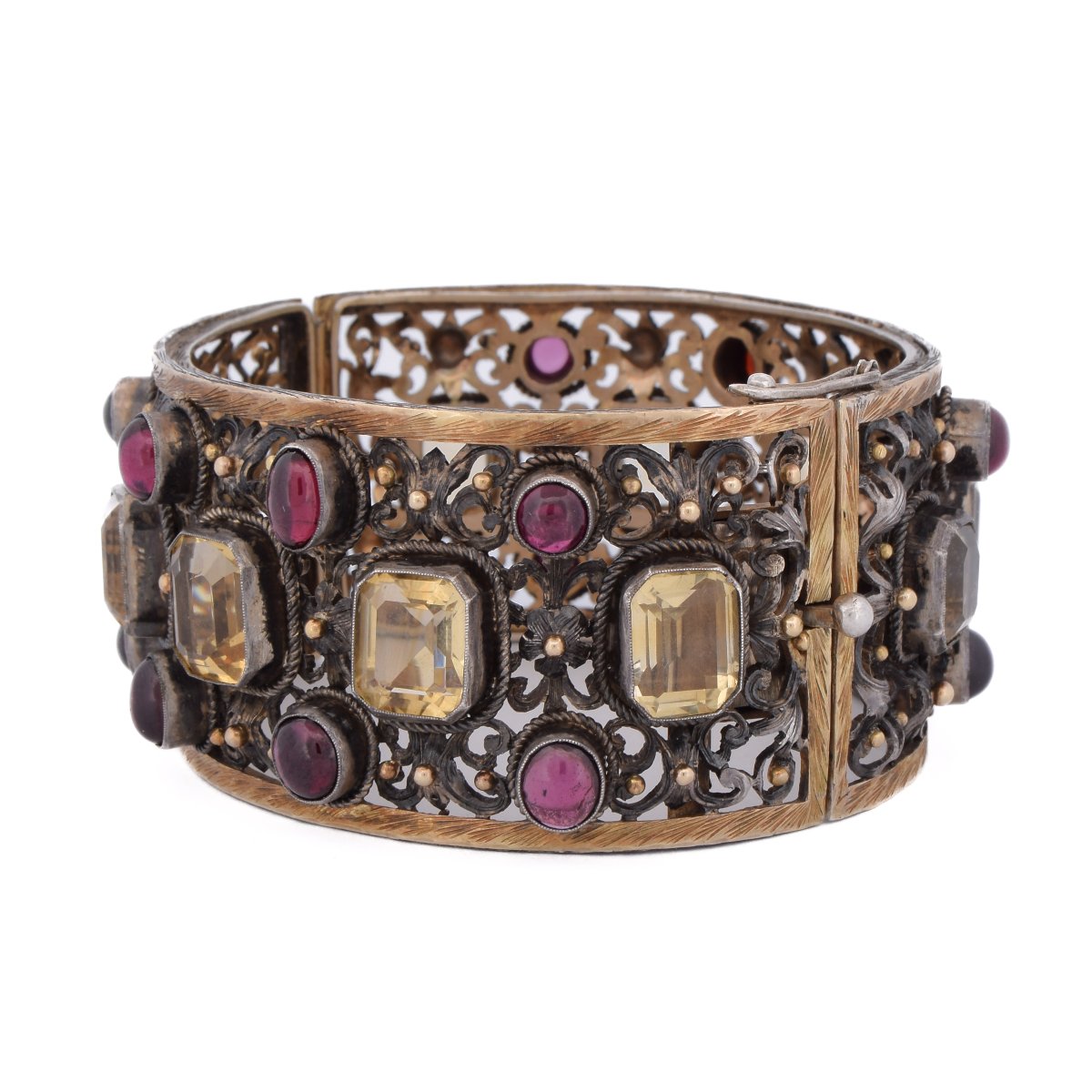 Bracciale Vittoriano di Fine Ottocento in Oro 18 Carati, Argento, Granati e Berilli     BR95-photo-3