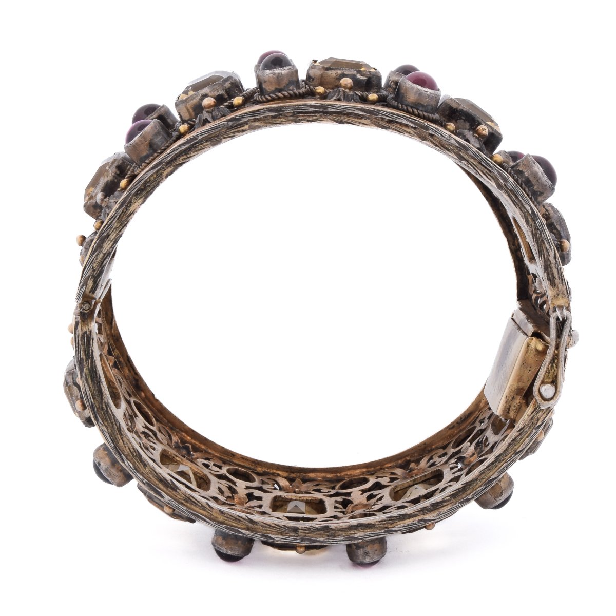 Bracciale Vittoriano di Fine Ottocento in Oro 18 Carati, Argento, Granati e Berilli     BR95-photo-1