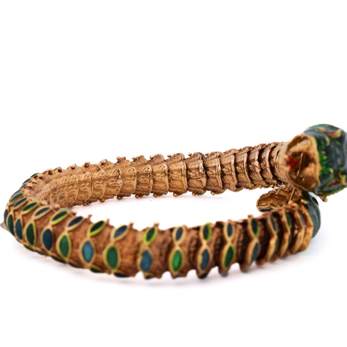 Bracciale Serpente Vintage Anni ’60 in Oro 14 Carati, Smalto Verde, Diamanti e Rubini   BR136-photo-3