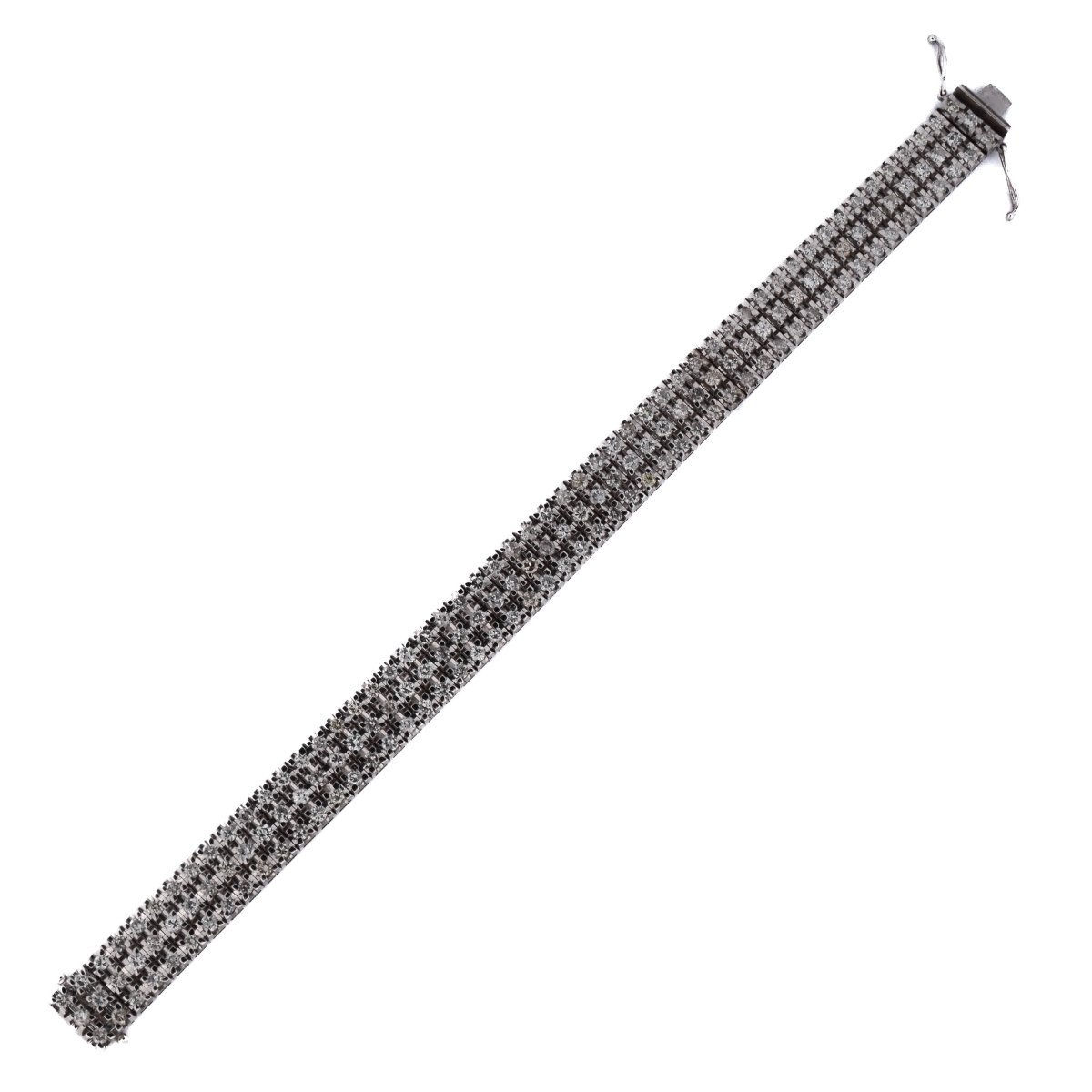 Bracciale Tennis Vintage A Tre Fasce In Oro Bianco 18 Kt Con Diamanti 9,50 Carati    BR44 (0086-photo-2