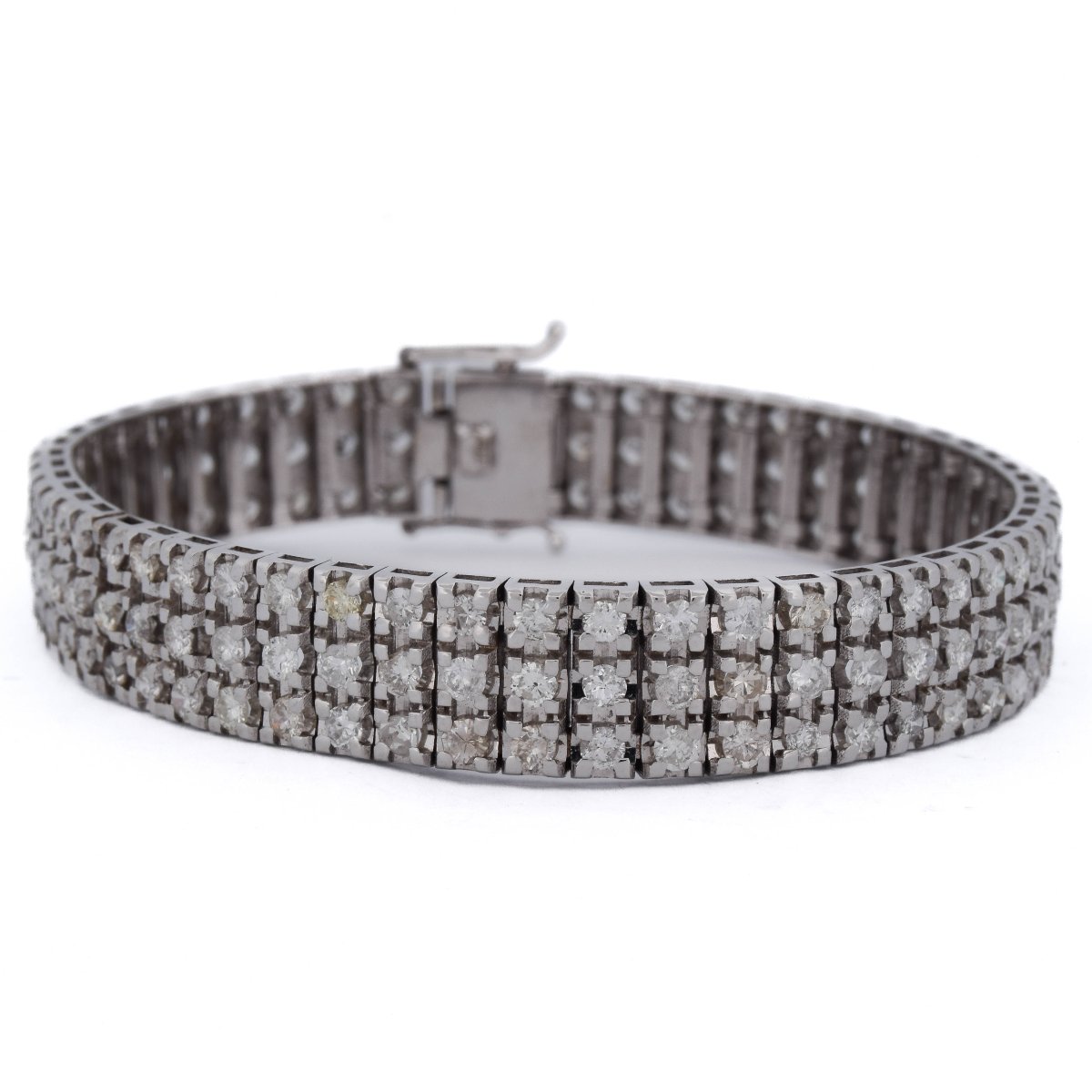 Bracciale Tennis Vintage A Tre Fasce In Oro Bianco 18 Kt Con Diamanti 9,50 Carati    BR44 (0086-photo-3