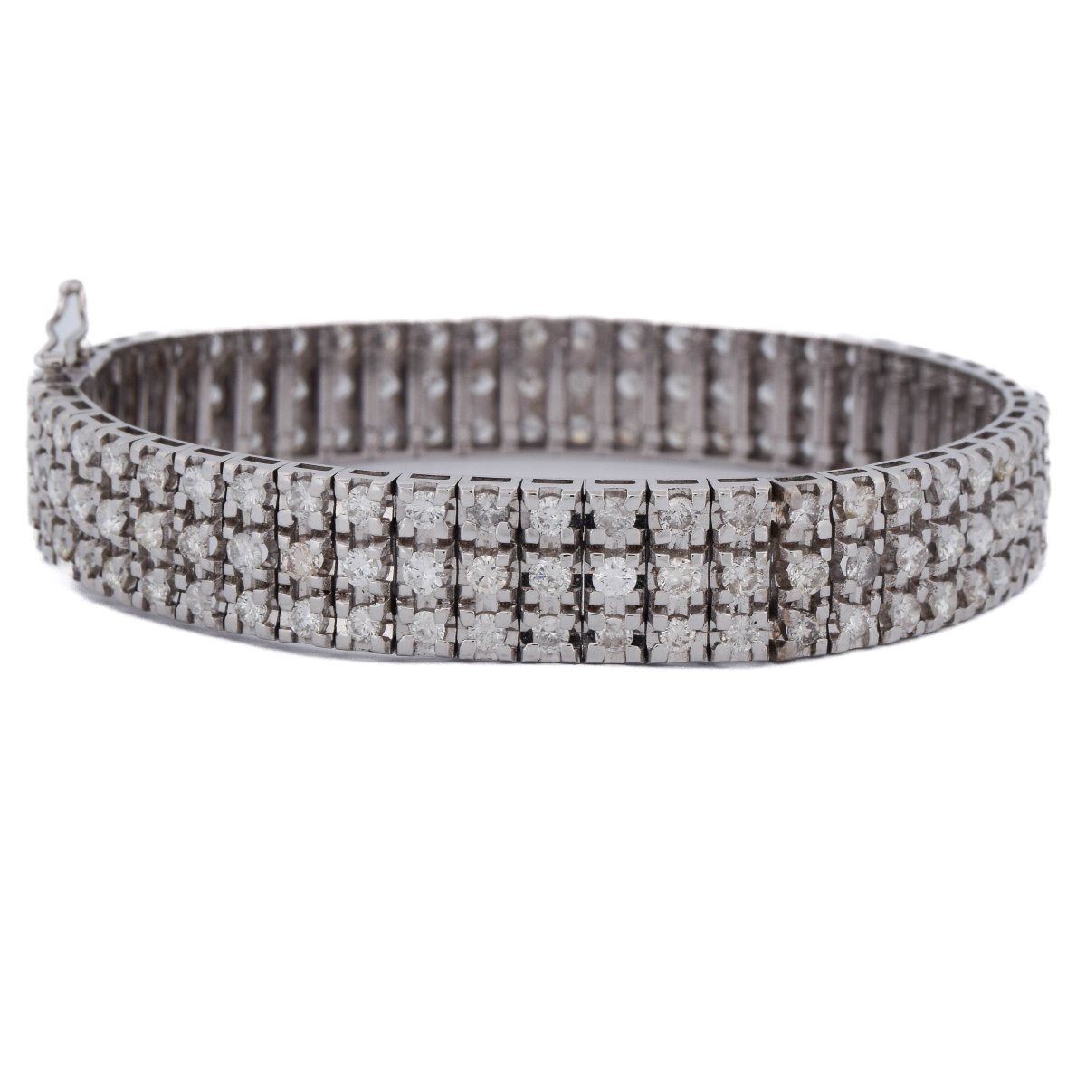 Bracciale Tennis Vintage A Tre Fasce In Oro Bianco 18 Kt Con Diamanti 9,50 Carati    BR44 (0086-photo-1