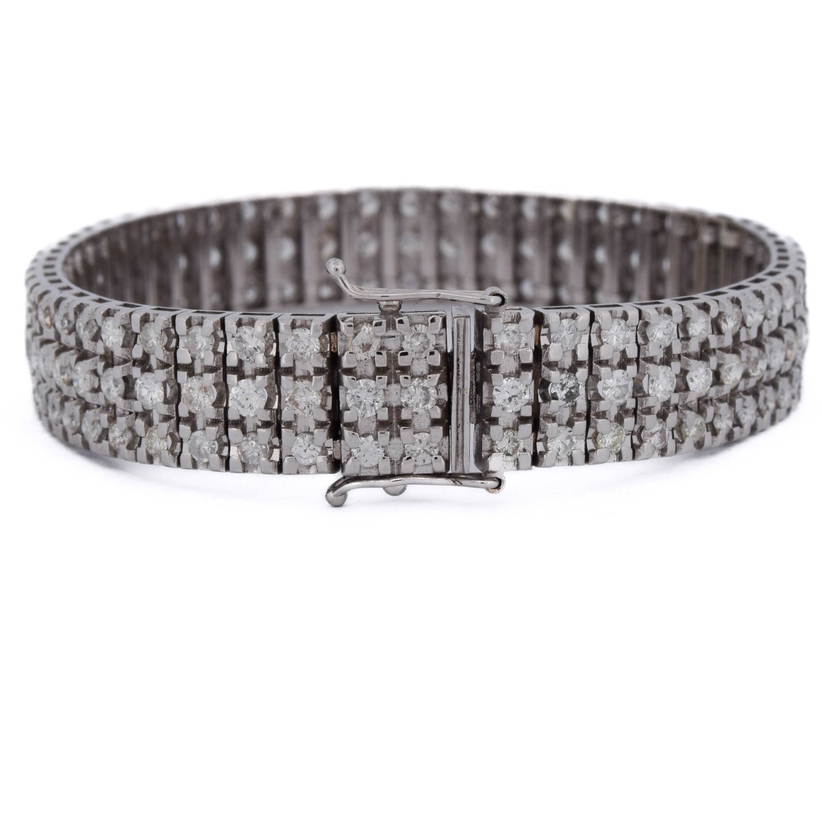 Bracciale Tennis Vintage A Tre Fasce In Oro Bianco 18 Kt Con Diamanti 9,50 Carati    BR44 (0086-photo-2