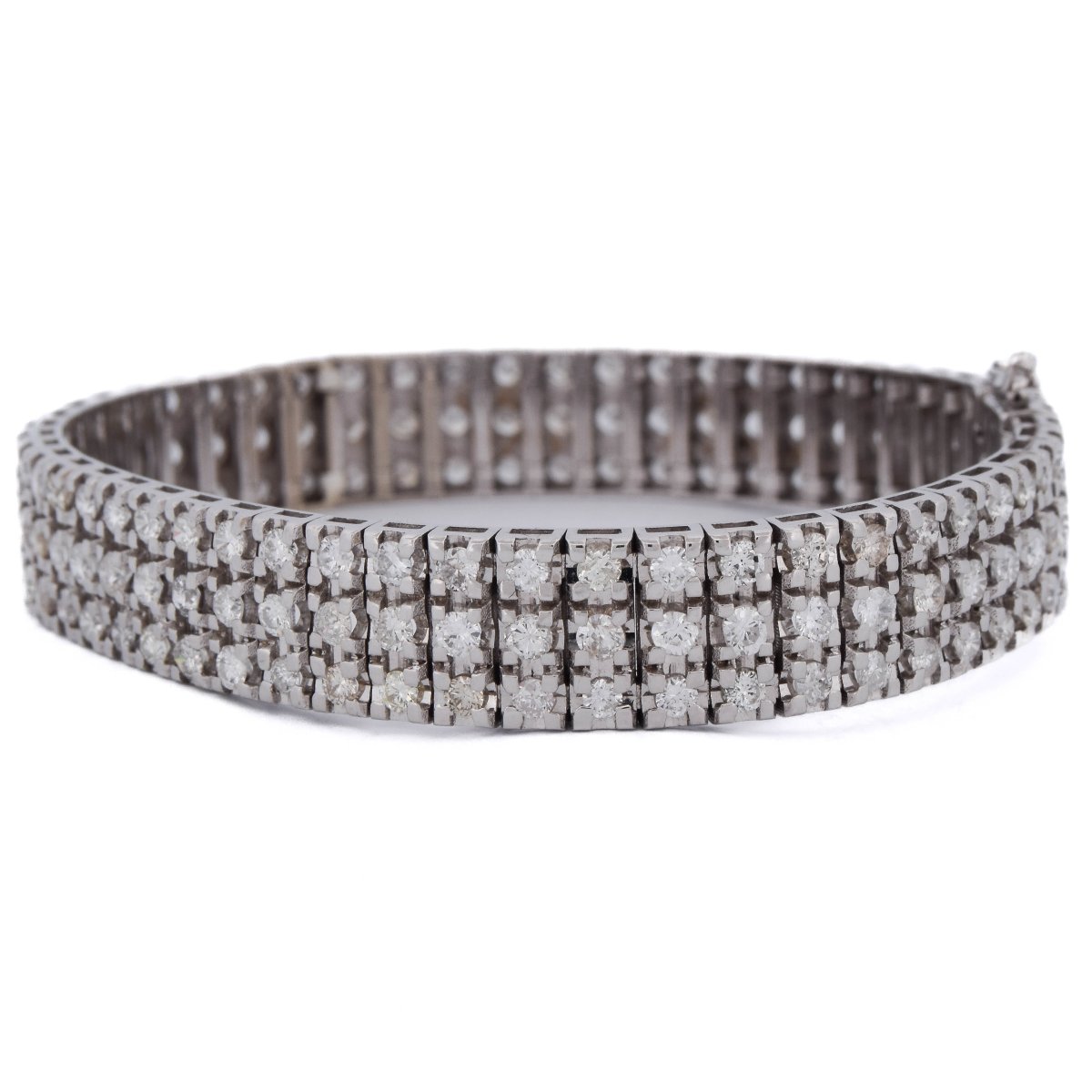 Bracciale Tennis Vintage A Tre Fasce In Oro Bianco 18 Kt Con Diamanti 9,50 Carati    BR44 (0086