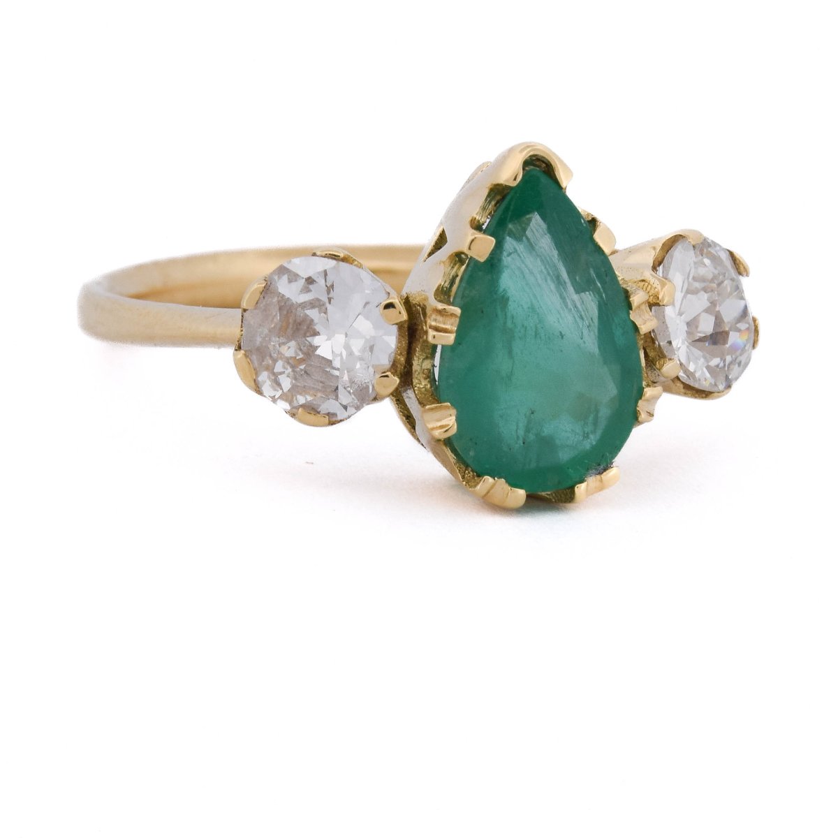 Anello Vintage Trilogy in Oro 18 Carati con Smeraldo a Goccia e Diamanti   AN706 (05119)-photo-2