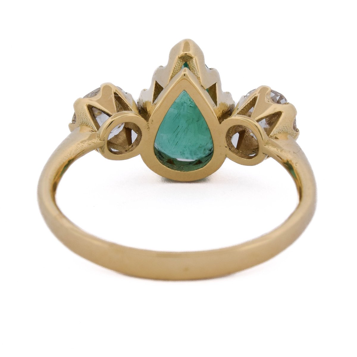 Anello Vintage Trilogy in Oro 18 Carati con Smeraldo a Goccia e Diamanti   AN706 (05119)-photo-4