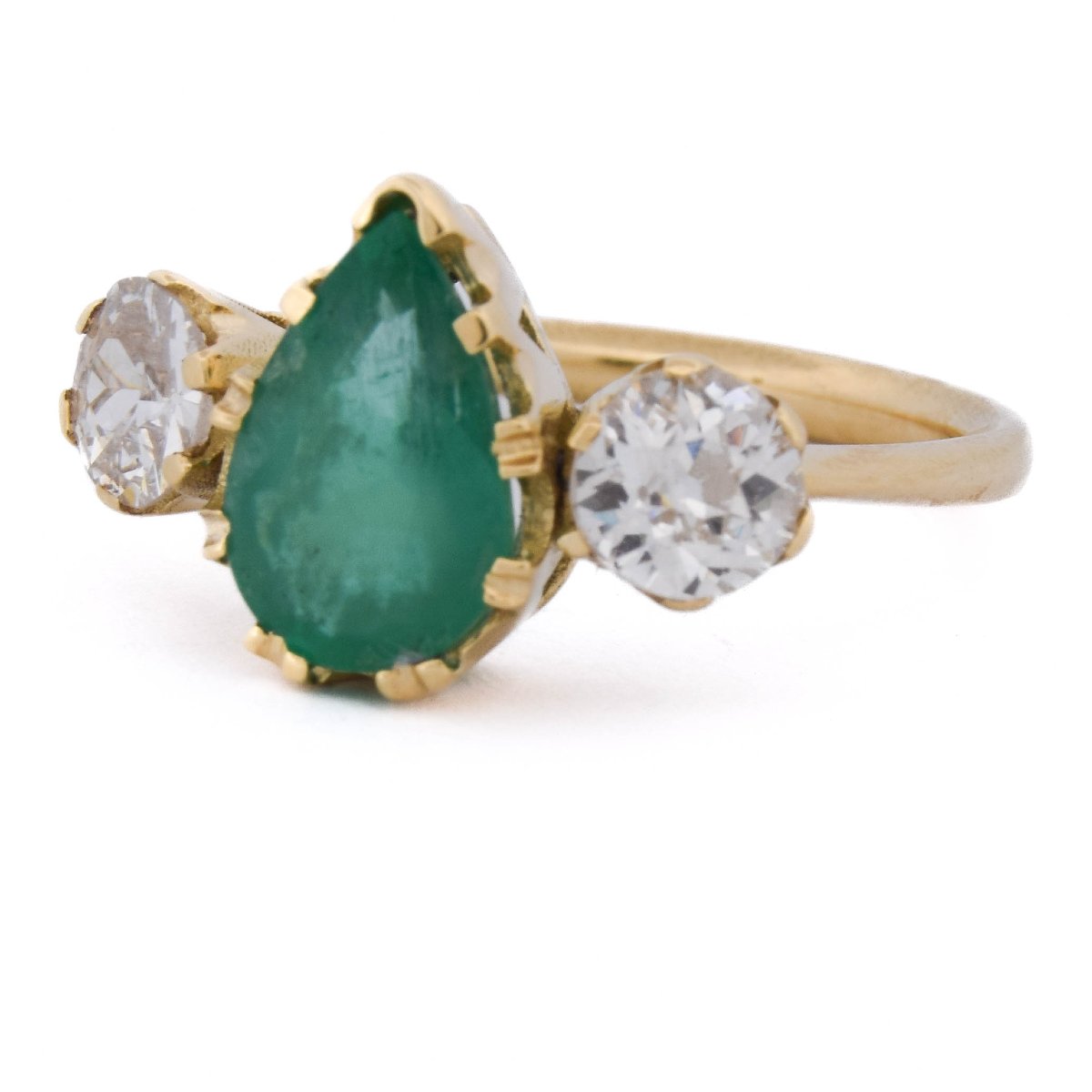 Anello Vintage Trilogy in Oro 18 Carati con Smeraldo a Goccia e Diamanti   AN706 (05119)-photo-2