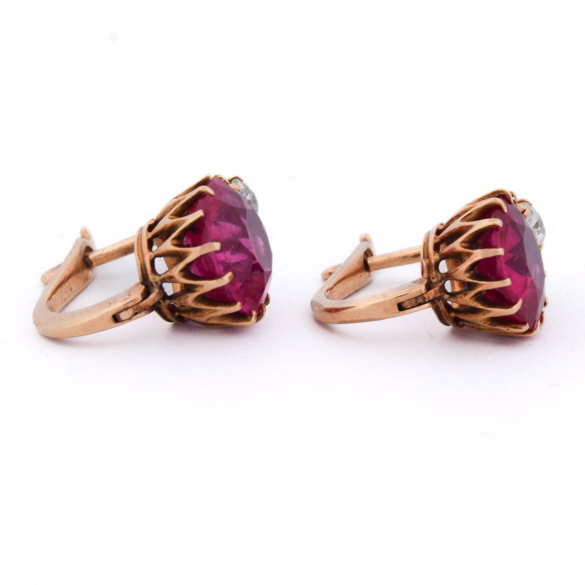 Orecchini Vintage in Oro 18 Carati con Rubini e Diamanti Taglio Antico-photo-1