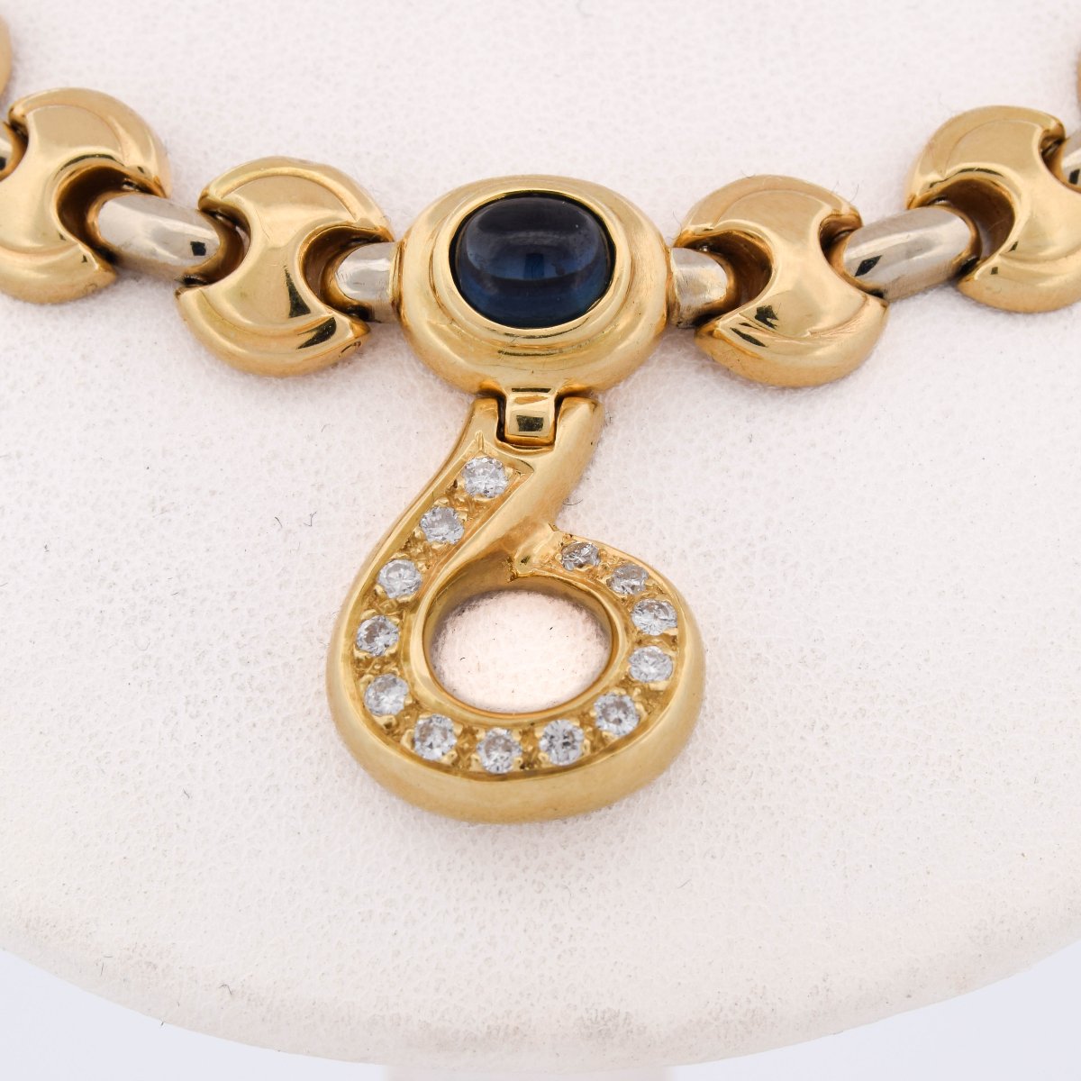 Collana Vintage in Oro 18 Carati con Zaffiro Cabochon e Diamanti   CL143 (00439)-photo-2