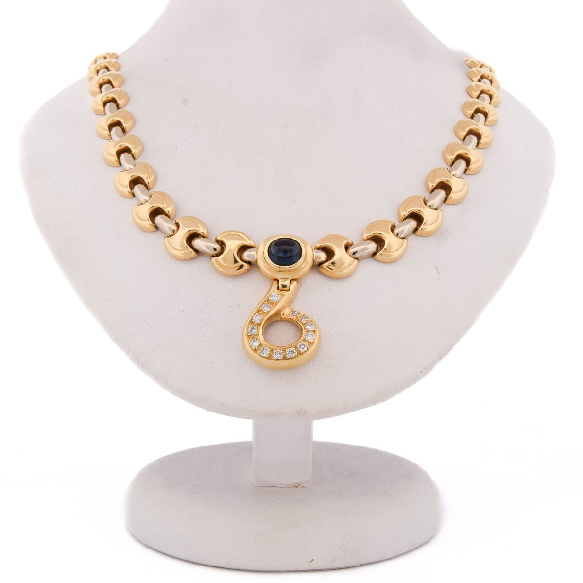 Collana Vintage in Oro 18 Carati con Zaffiro Cabochon e Diamanti   CL143 (00439)