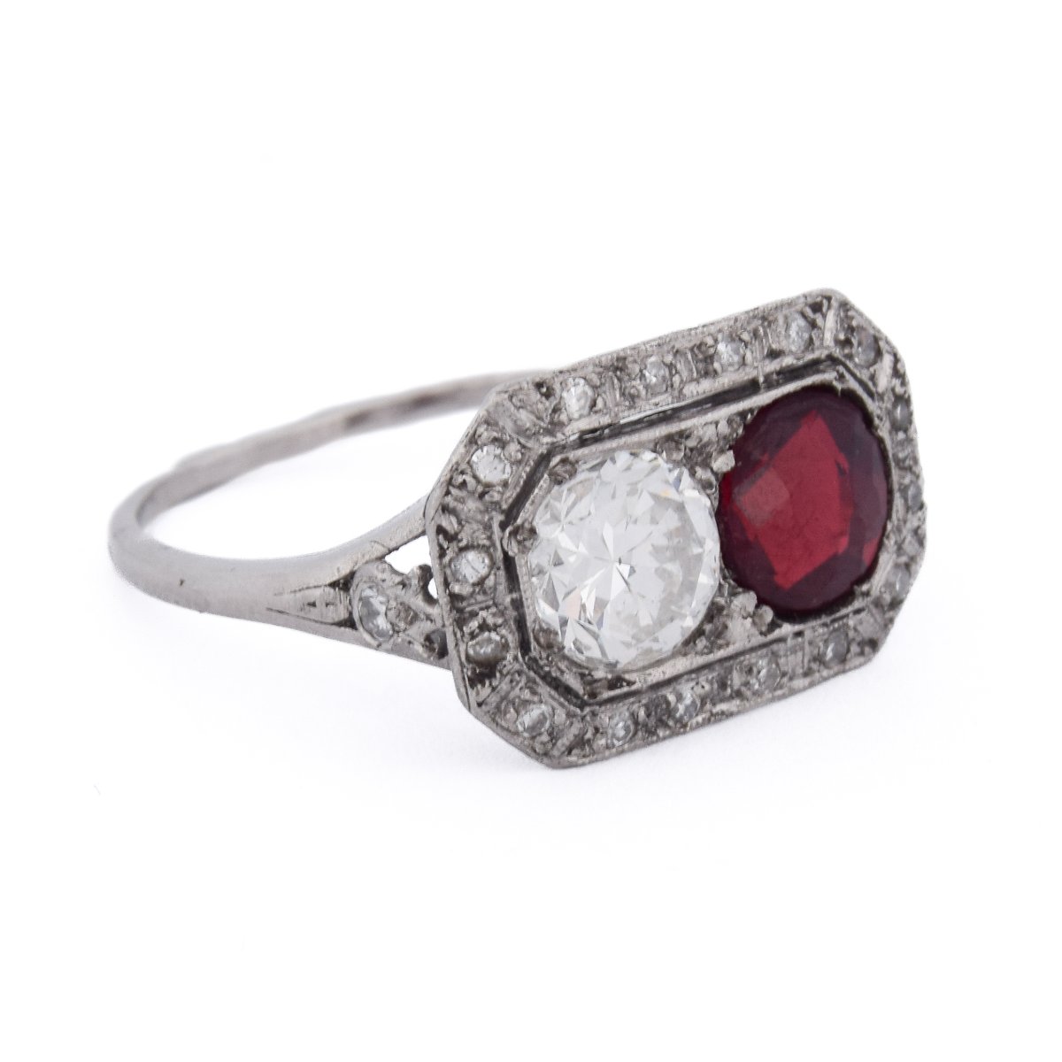 Anello Art Déco in Platino 950 con Rubino e Diamanti   AN606 (00539)-photo-2