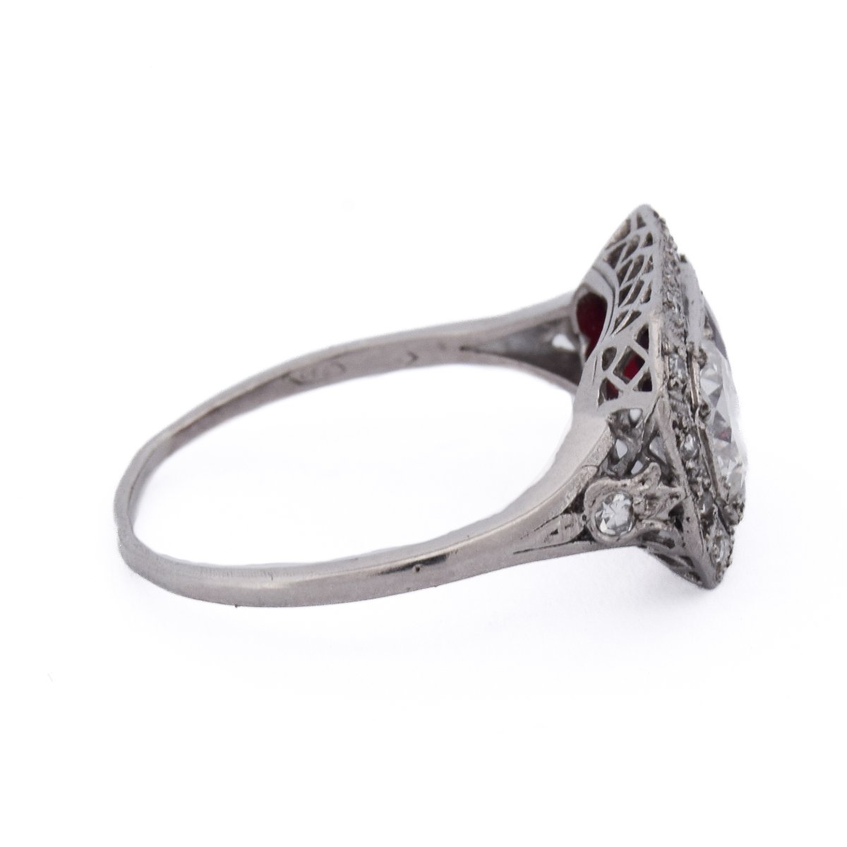 Anello Art Déco in Platino 950 con Rubino e Diamanti   AN606 (00539)-photo-3