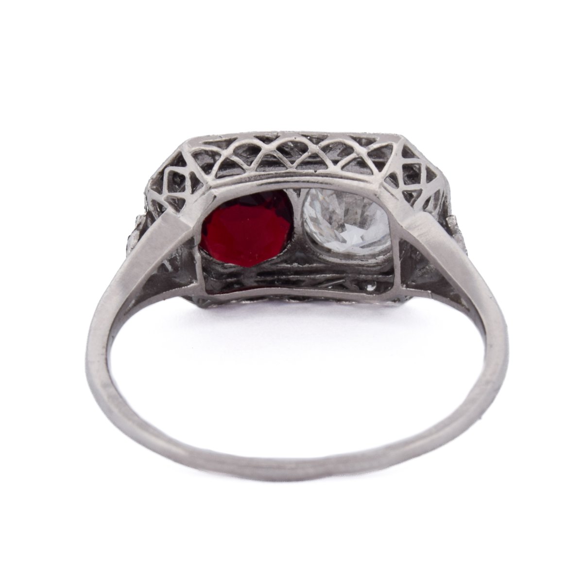 Anello Art Déco in Platino 950 con Rubino e Diamanti   AN606 (00539)-photo-4