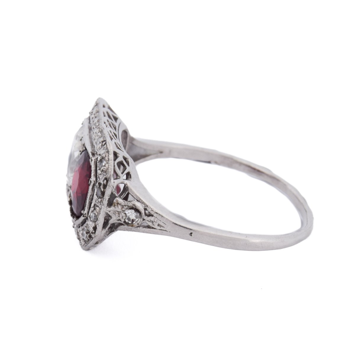 Anello Art Déco in Platino 950 con Rubino e Diamanti   AN606 (00539)-photo-1