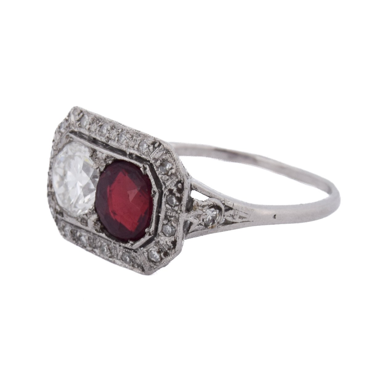 Anello Art Déco in Platino 950 con Rubino e Diamanti   AN606 (00539)-photo-2
