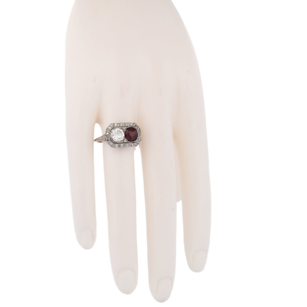 Anello Art Déco in Platino 950 con Rubino e Diamanti   AN606 (00539)-photo-3