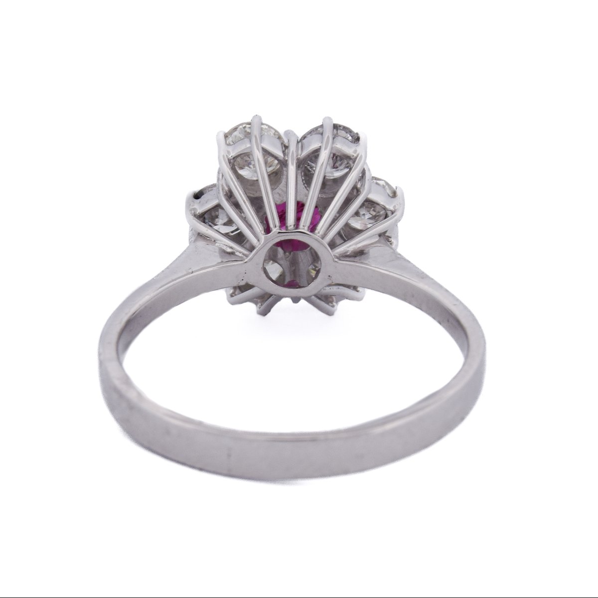 Anello Vintage a Fiore in Oro Bianco 18 Carati con Rubino da 0,50 Carati e Diamanti   AN515-photo-4