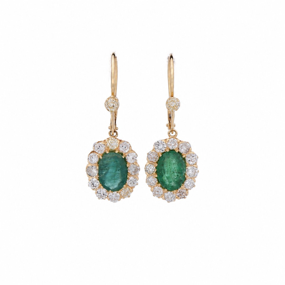 Orecchini Vittoriani in Oro 18 Carati con Smeraldi e Diamanti Old Cut    OR249 