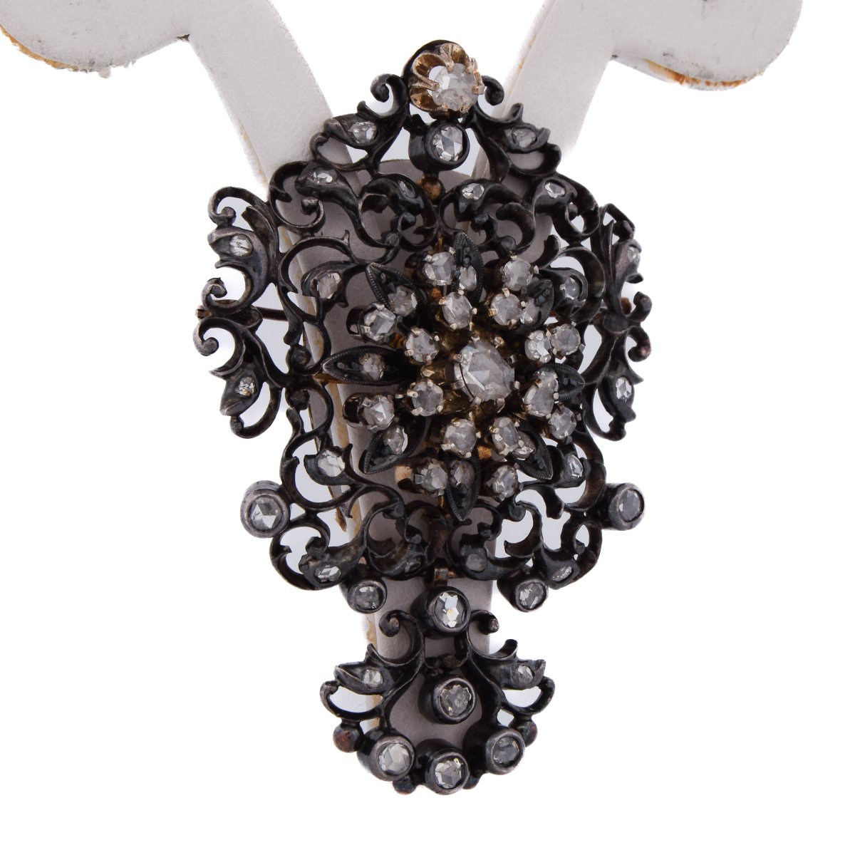 Spilla Pendente Vittoriana in Oro 12 Carati e Argento con Diamanti Taglio Rosa   SP80-photo-3