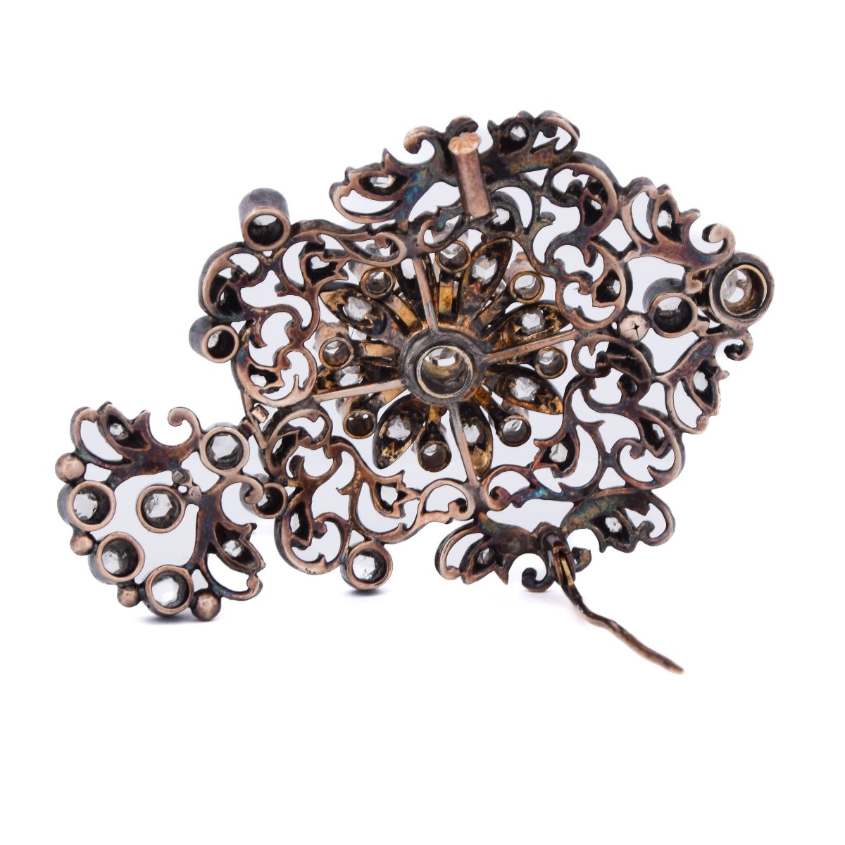 Spilla Pendente Vittoriana in Oro 12 Carati e Argento con Diamanti Taglio Rosa   SP80-photo-4