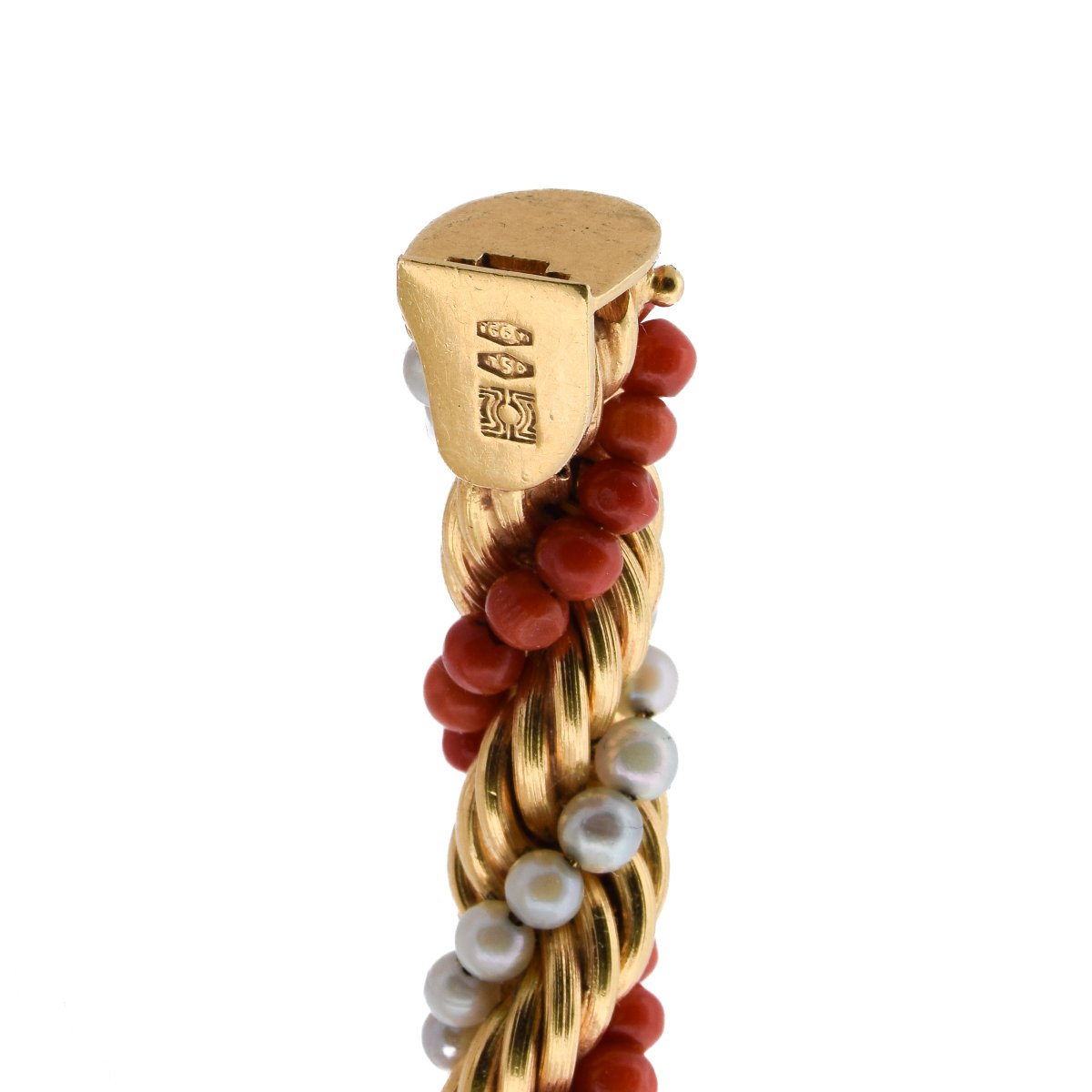 Parure Vintage Con Collana E Bracciale In Oro 18 Carati, Corallo Naturale E Perle Naturali -photo-1