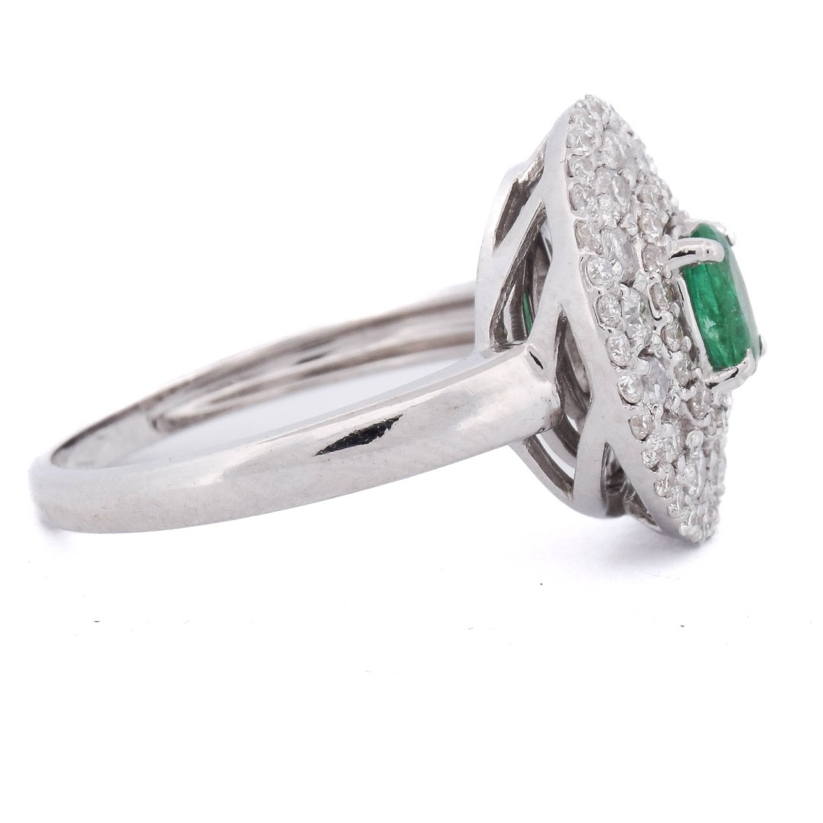 Anello Contemporaneo in Oro Bianco 18 Kt con Smeraldo e Diamanti   AN RL64 (0589)-photo-3