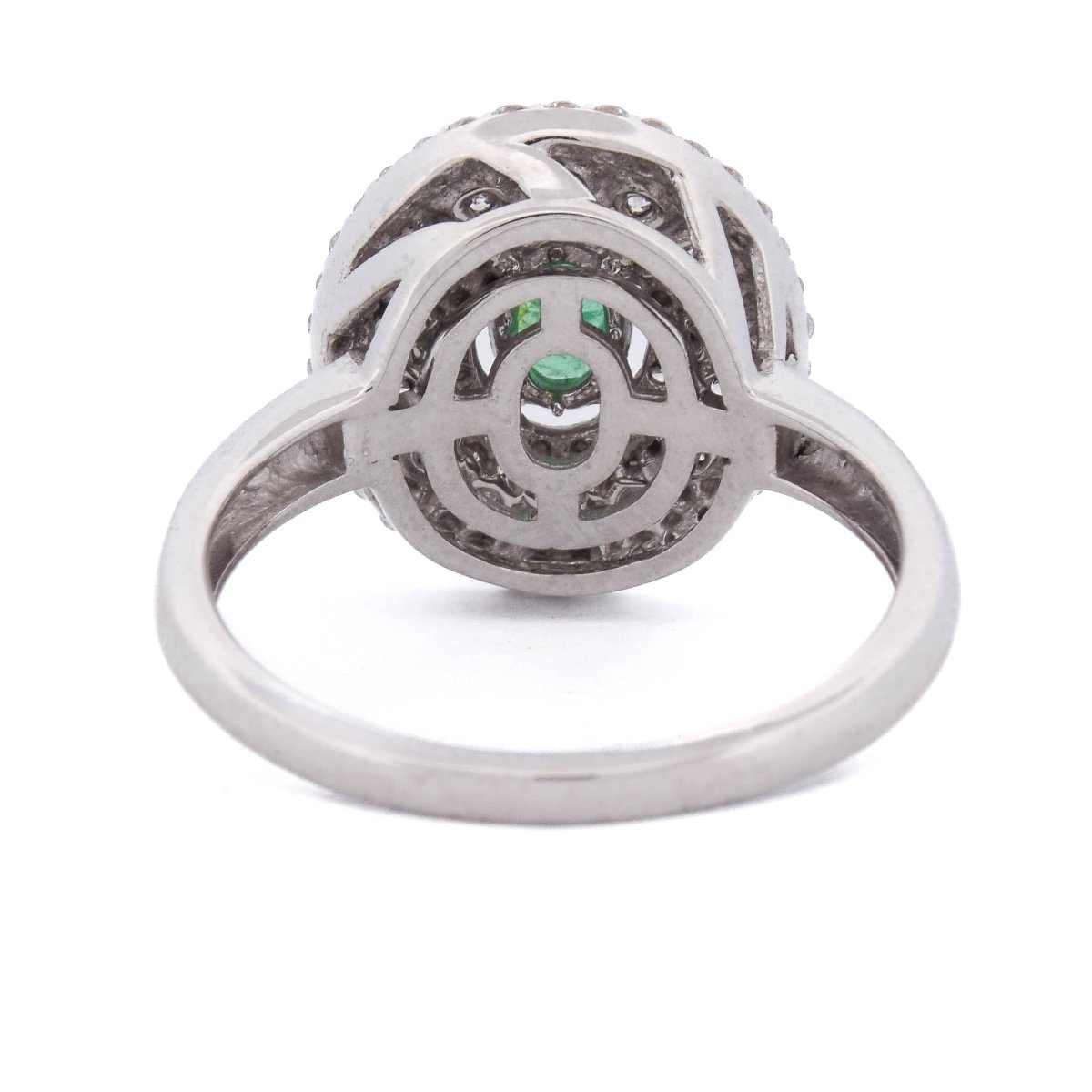 Anello Contemporaneo in Oro Bianco 18 Kt con Smeraldo e Diamanti   AN RL64 (0589)-photo-4