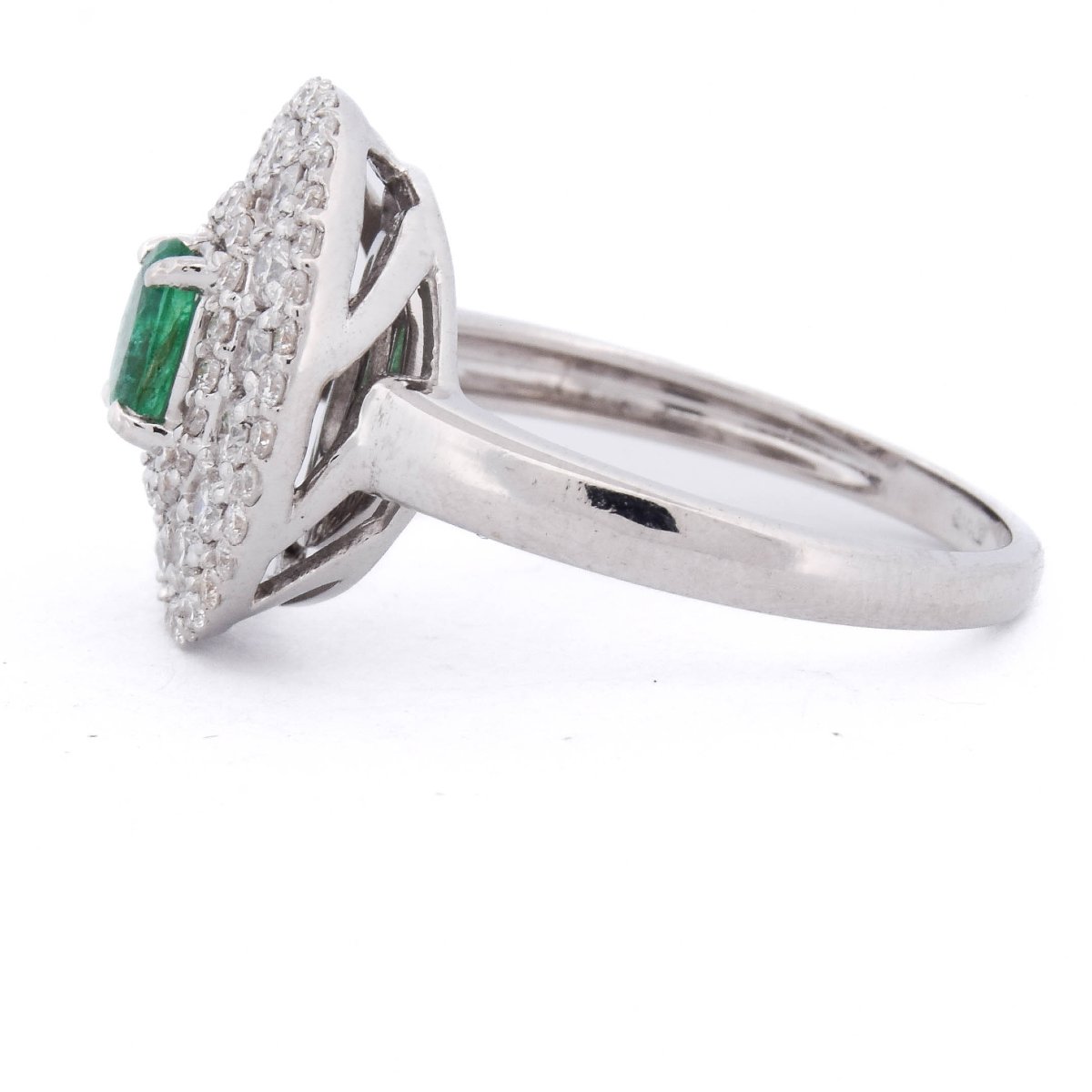 Anello Contemporaneo in Oro Bianco 18 Kt con Smeraldo e Diamanti   AN RL64 (0589)-photo-1