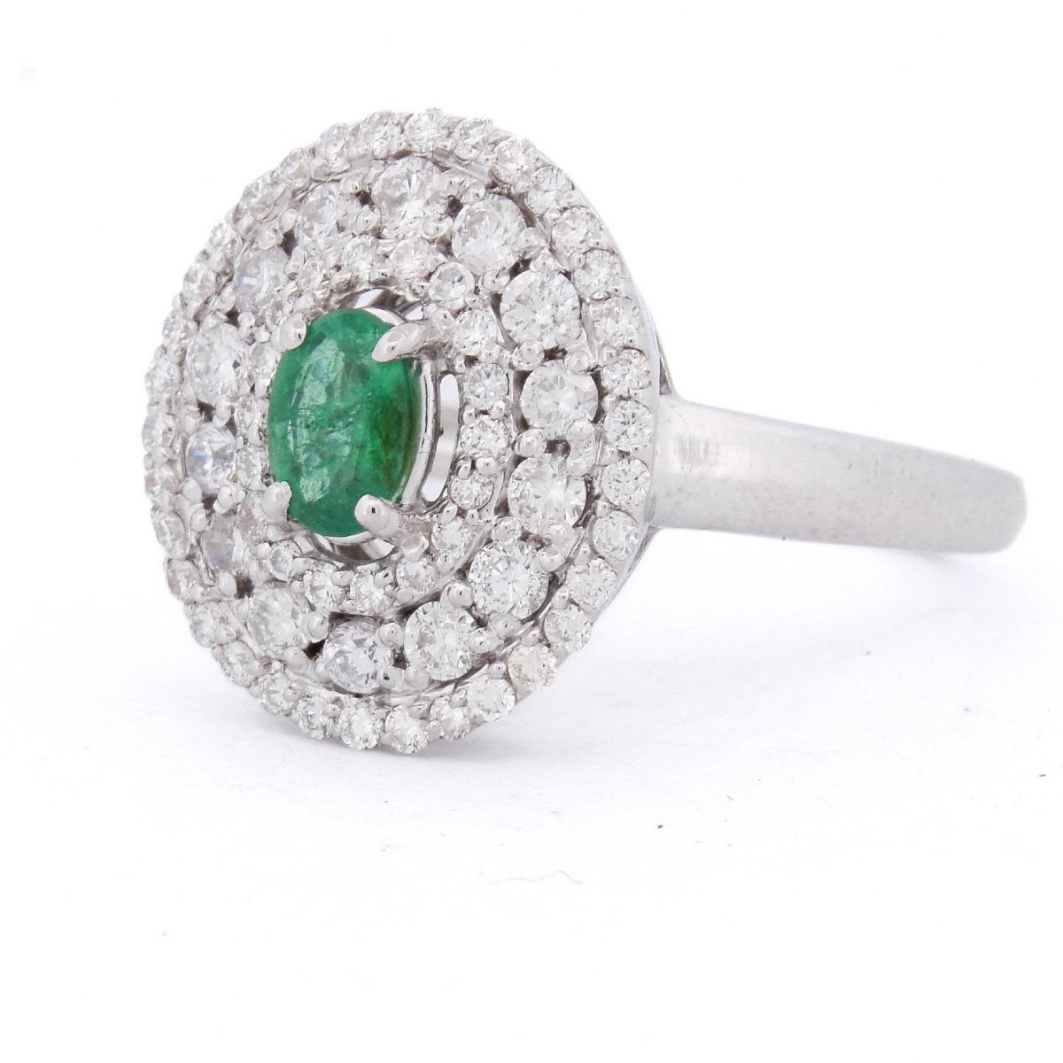 Anello Contemporaneo in Oro Bianco 18 Kt con Smeraldo e Diamanti   AN RL64 (0589)-photo-2
