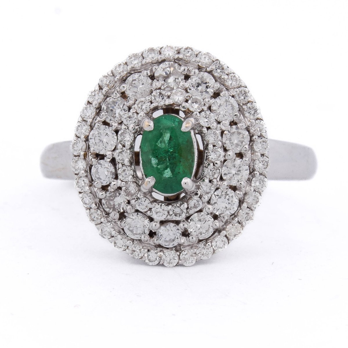 Anello Contemporaneo in Oro Bianco 18 Kt con Smeraldo e Diamanti   AN RL64 (0589)