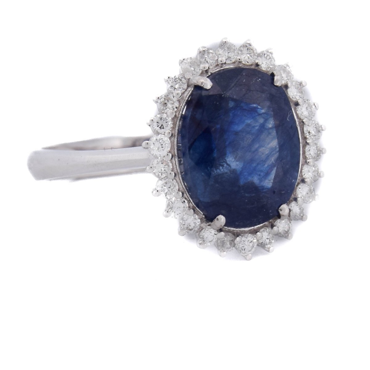 Anello Contemporaneo in Oro Bianco 18 Kt con Zaffiro Blu da 4,06 Ct e Diamanti    AN729-photo-2