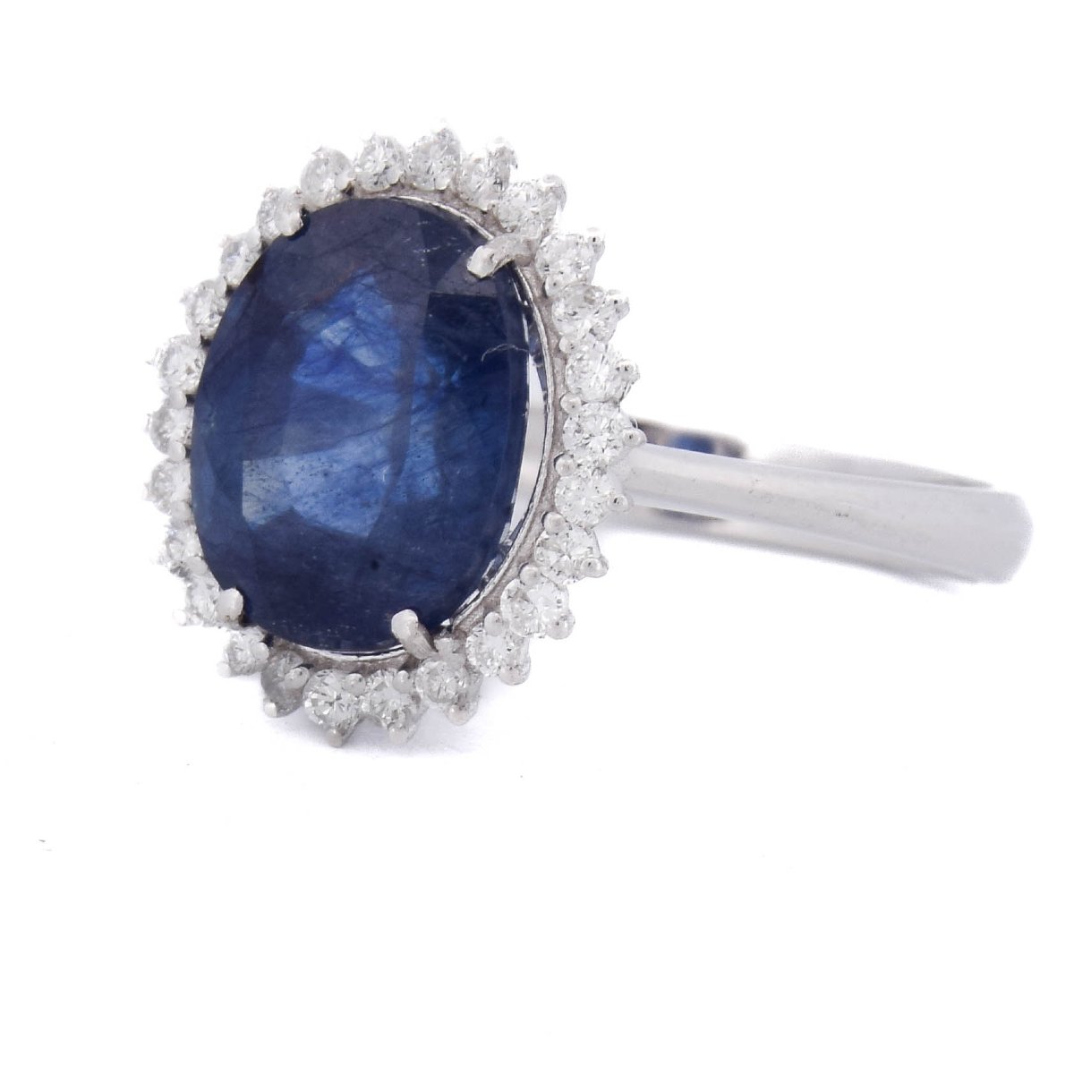 Anello Contemporaneo in Oro Bianco 18 Kt con Zaffiro Blu da 4,06 Ct e Diamanti    AN729-photo-2