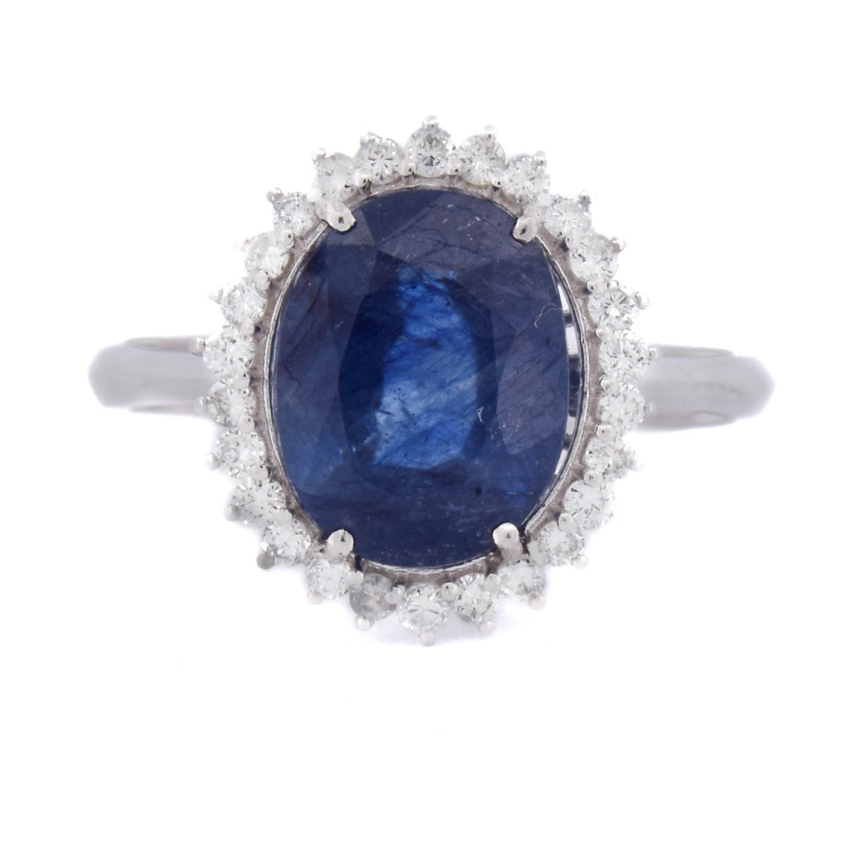 Anello Contemporaneo in Oro Bianco 18 Kt con Zaffiro Blu da 4,06 Ct e Diamanti    AN729