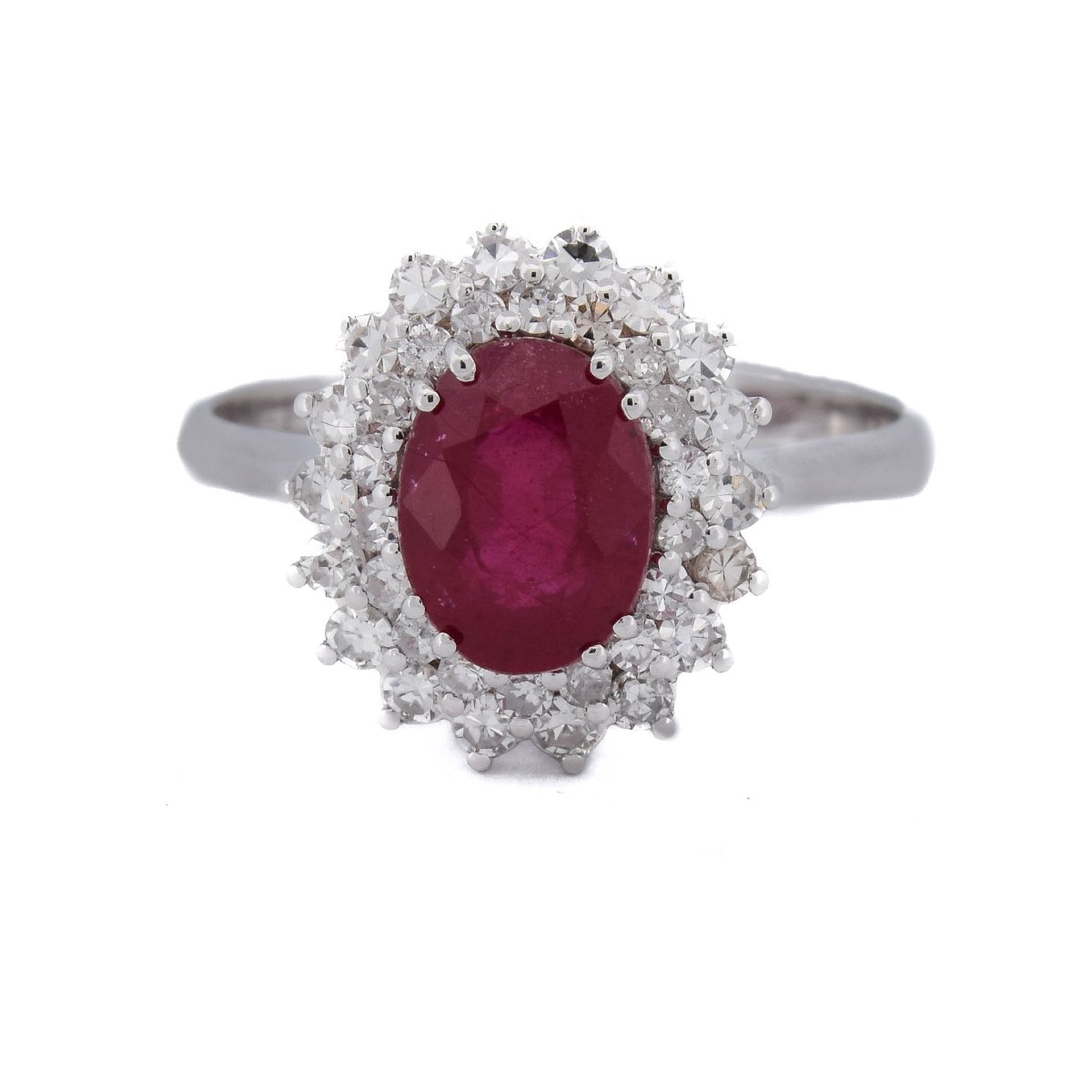 Anello Contemporaneo in Oro Bianco 18 Kt con Rubino da 1,55 Ct e Diamanti  AN543 (009)